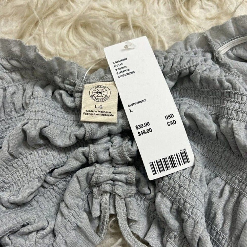 Urban Outfitters Lrg Shay Puff Sleeve Ruched Cinched Crop Top Grey Glitter NWT - Picture 4 of 12